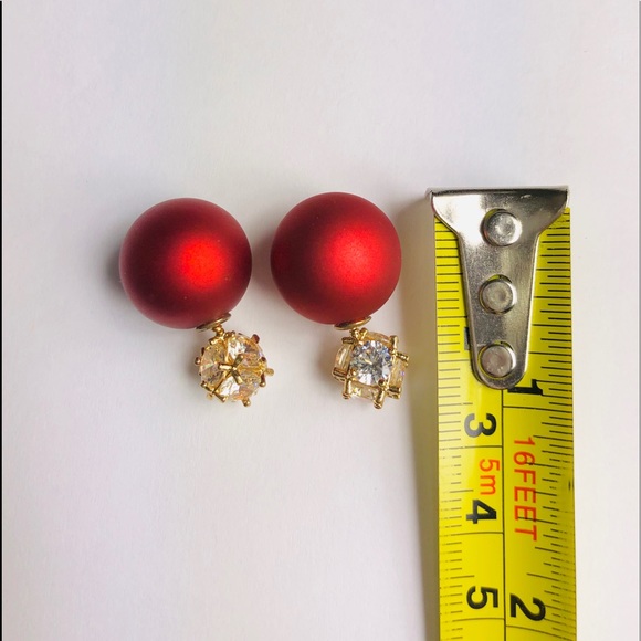 New! Cubic Zirconia Double Sided Stud Earrings Red - Picture 7 of 7